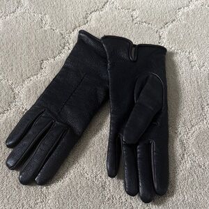 Giada Parisi Black Textured Leather Gloves Women’s Two-Tone Sz 8 run narrow